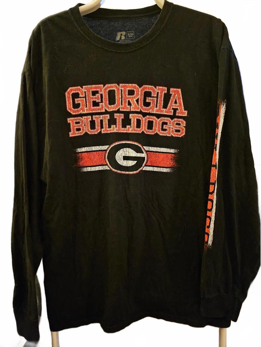 Georgia Bulldogs Shirt Mens XL Black Cotton LS Tee Russell NCAA College